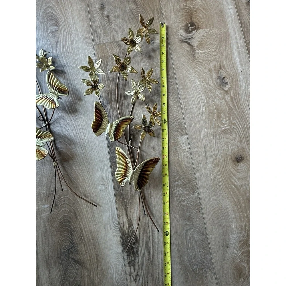 2 Homeco Vintage Brass Butterfly Flower Wall Hangings 26